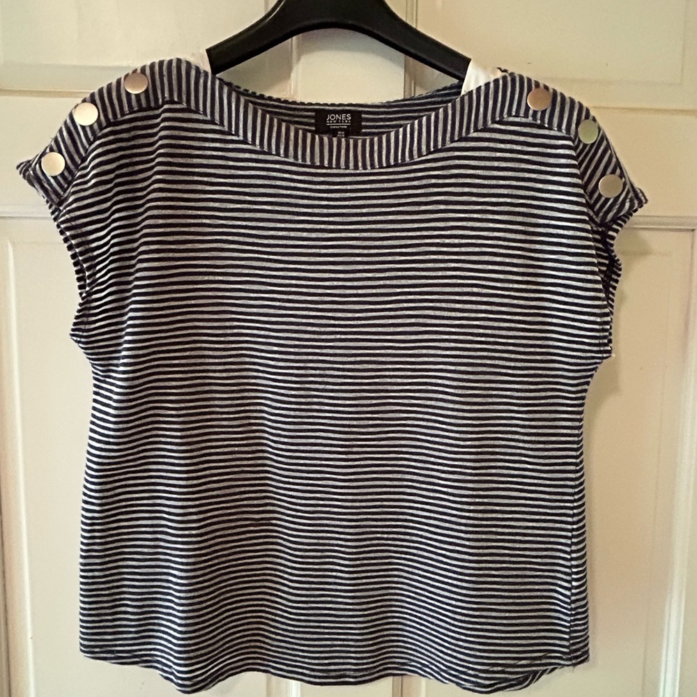Jones New York  Blue and White Boxy T-Shirt - medium